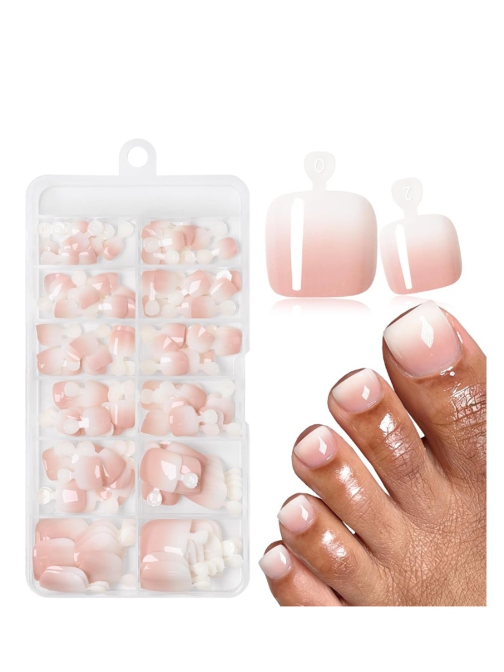 Ombré Nude Pink to White Press on Toenails 120 Nails - Picture 1 of 9